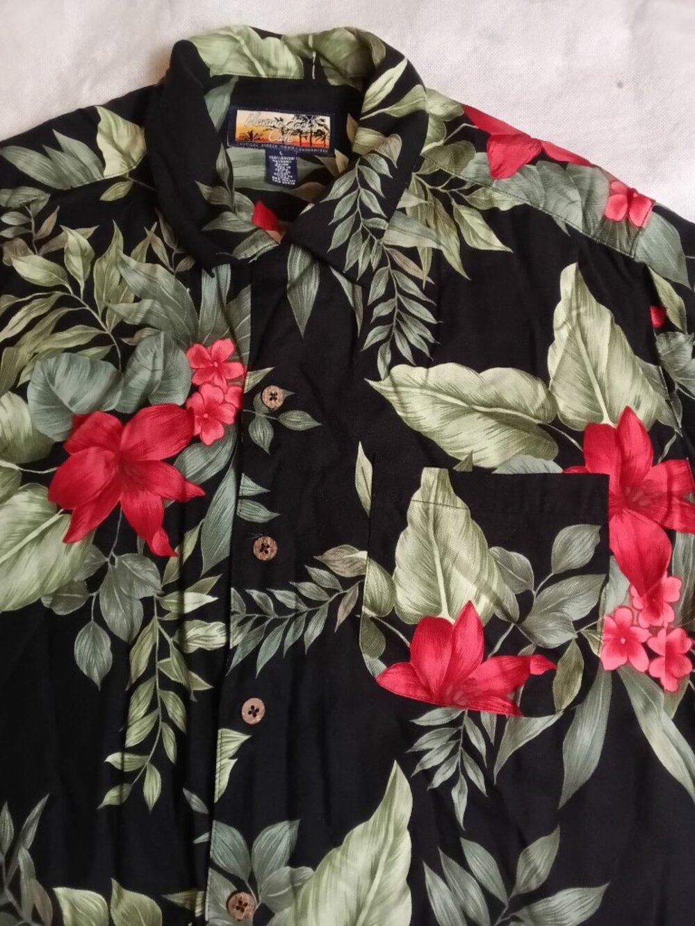 Havana Jacks Cafe Shirt Mens Large Black Floral Tropical Button-Up Rayon